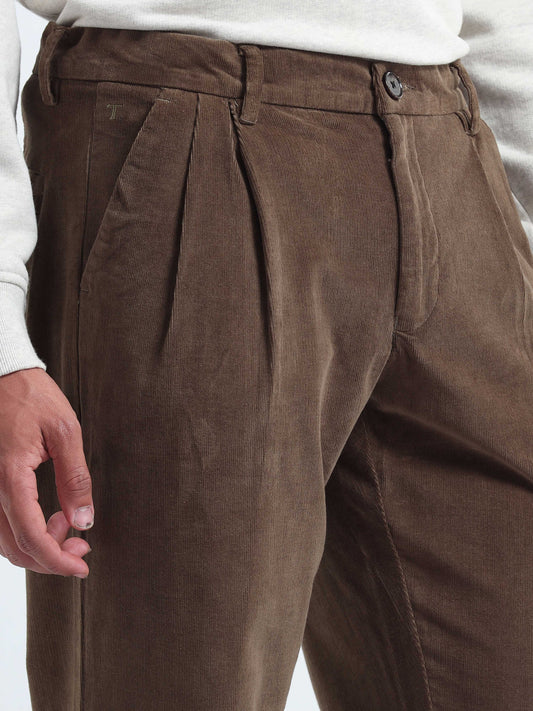 Soft Corduroy Oak Olive Relaxed Pleated Pant