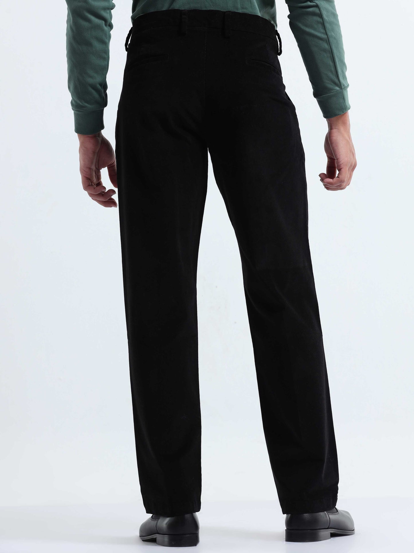 Soft Corduroy Black Relaxed Pleated Pant