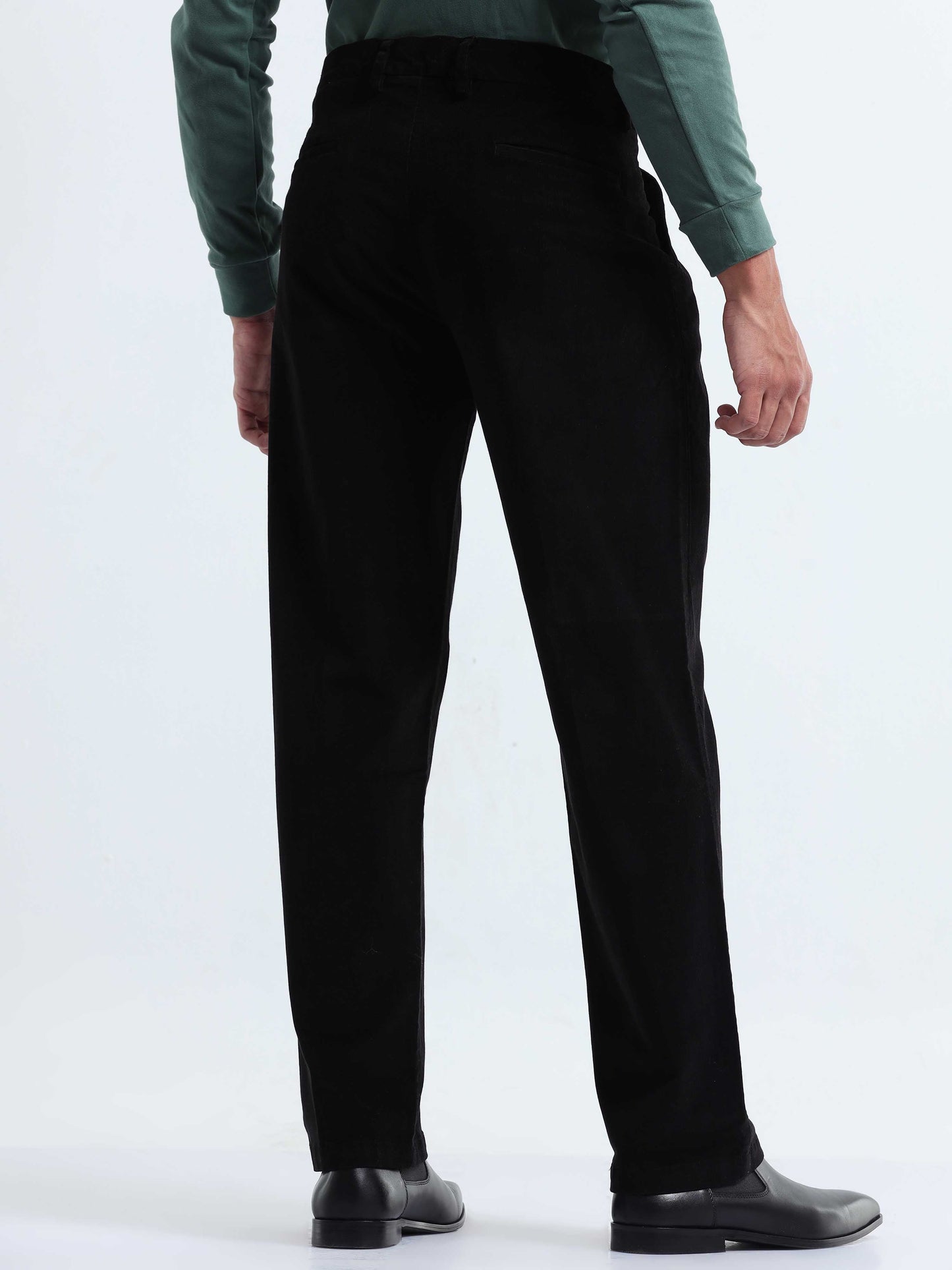 Soft Corduroy Black Relaxed Pleated Pant