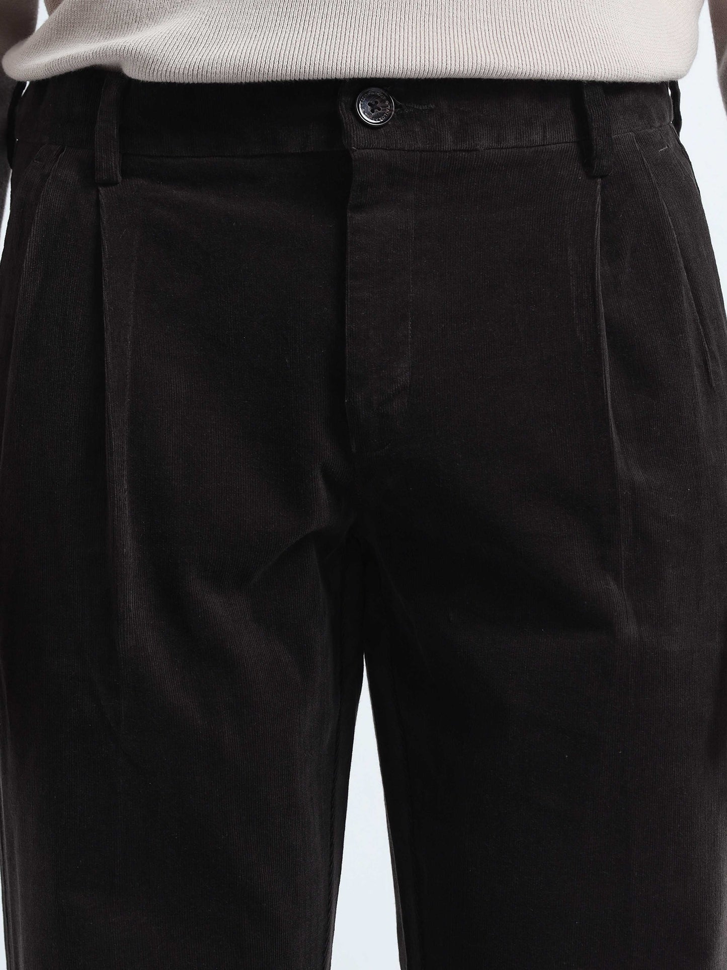 Soft Corduroy Dark Olive Relaxed Pleated Pant