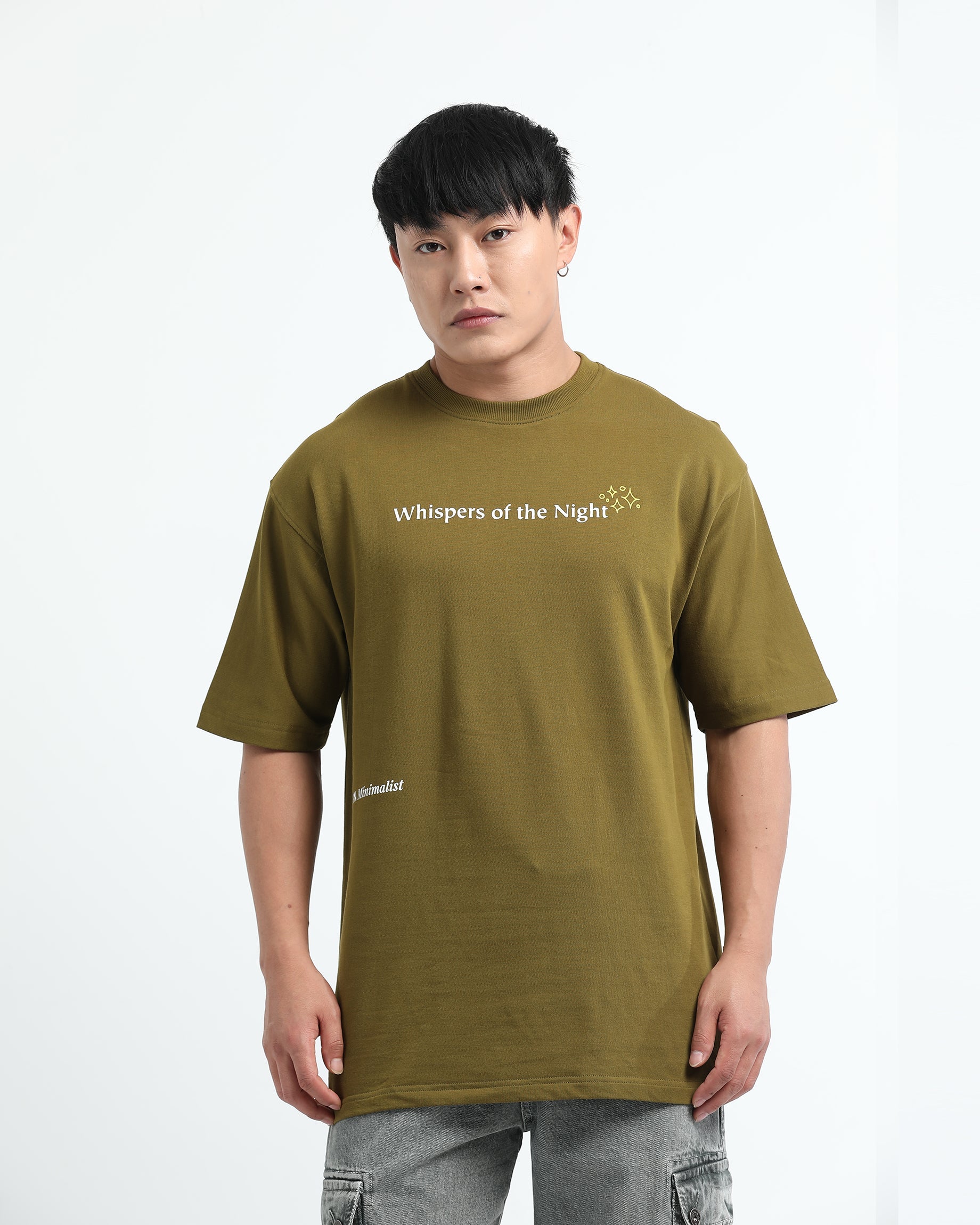 WHISPERS OF THE NIGHT MOSS GREEN TEE - Relaxed Fit