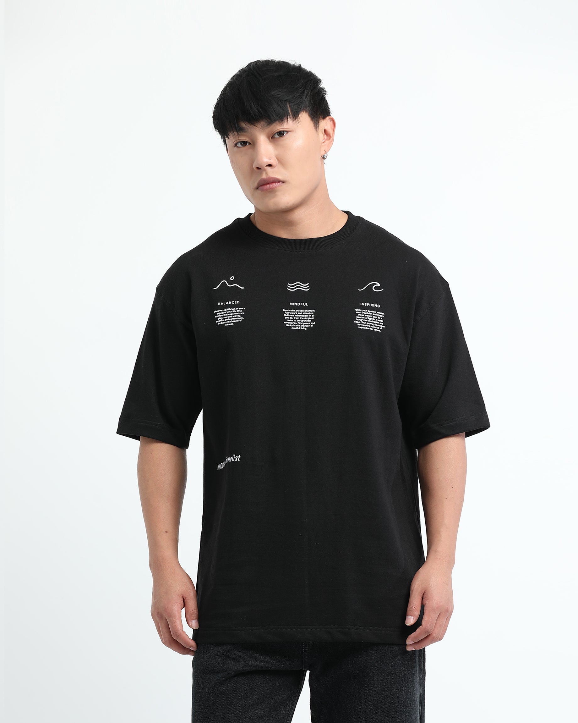 BALANCE OF THOUGHT BLACK TEE - Relaxed Fit