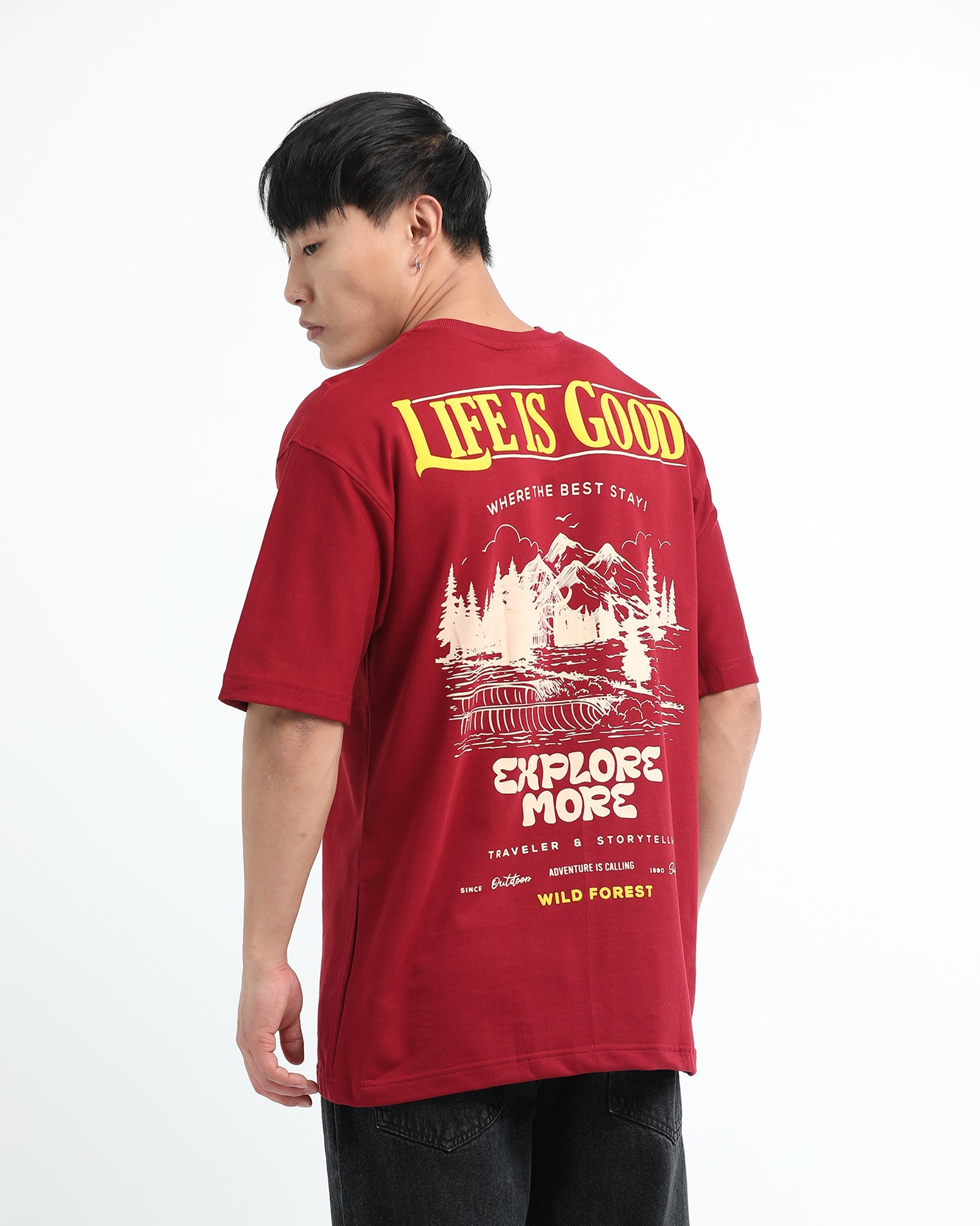 LIFE IS GOOD MAROON TEE - Relaxed Fit