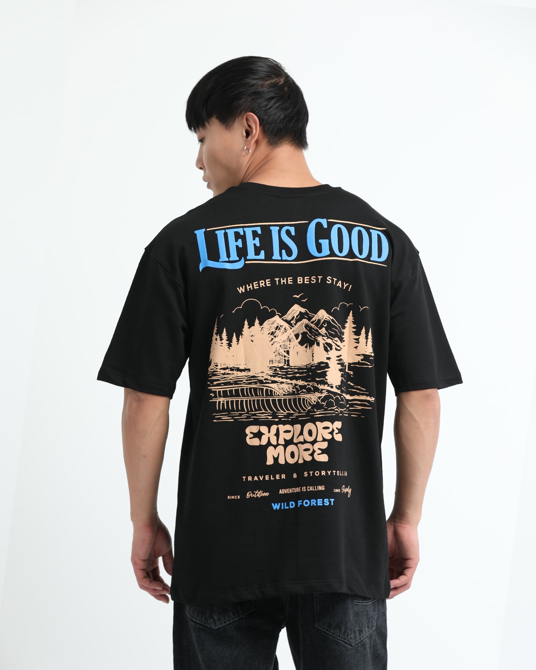 LIFE IS GOOD BLACK TEE - Relaxed Fit