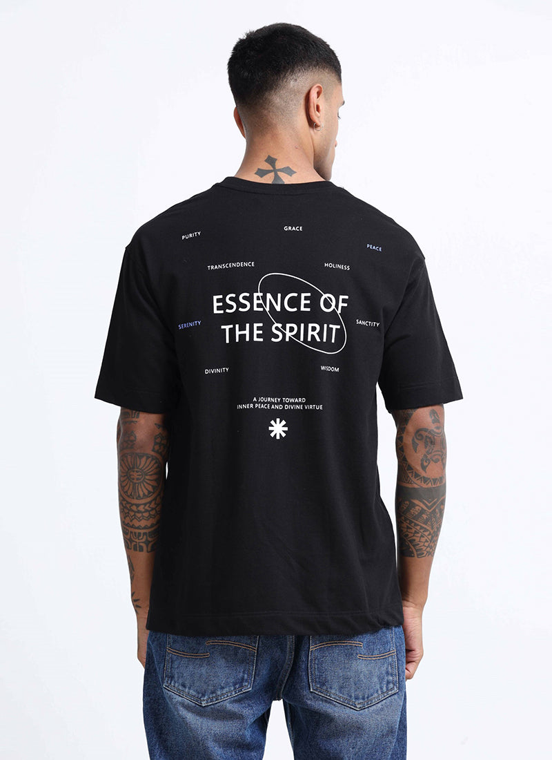 ESSENCE OF SPIRIT Oversized Cotton Printed T-Shirt Black