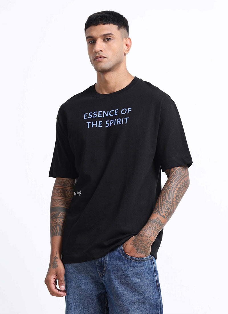 ESSENCE OF SPIRIT Oversized Cotton Printed T-Shirt Black