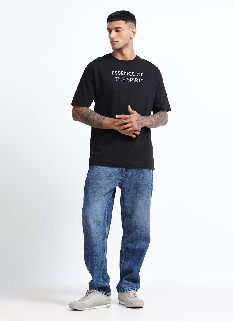 ESSENCE OF SPIRIT Oversized Cotton Printed T-Shirt Black