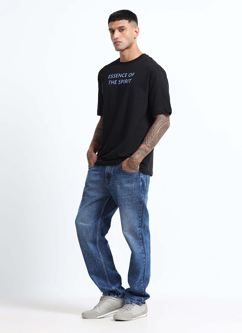 ESSENCE OF SPIRIT Oversized Cotton Printed T-Shirt Black