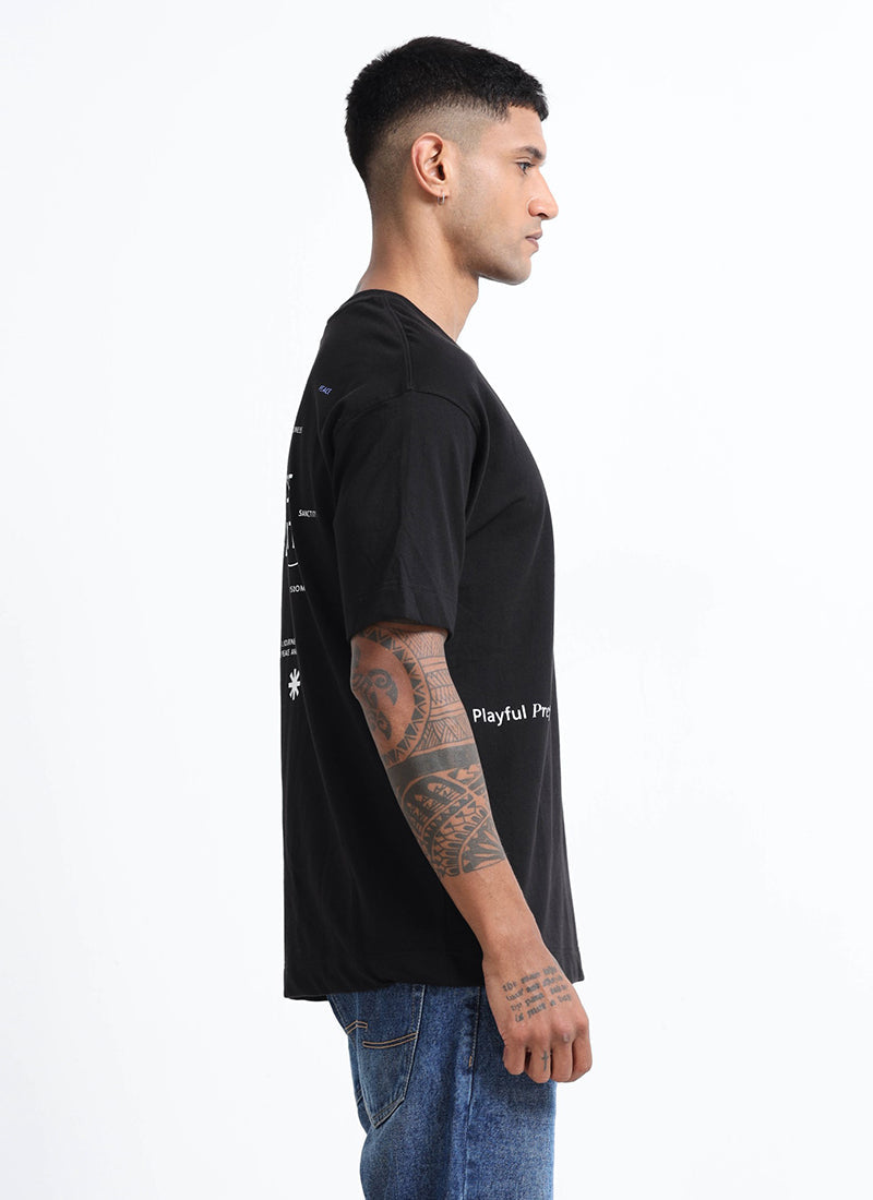 ESSENCE OF SPIRIT Oversized Cotton Printed T-Shirt Black