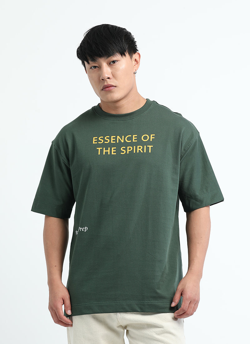 ESSENCE OF SPIRIT Oversized Cotton Printed T-Shirt Bottle Green