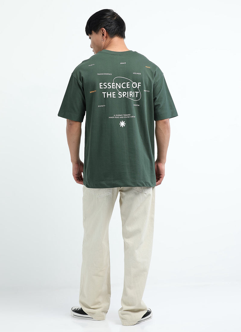 ESSENCE OF SPIRIT Oversized Cotton Printed T-Shirt Bottle Green