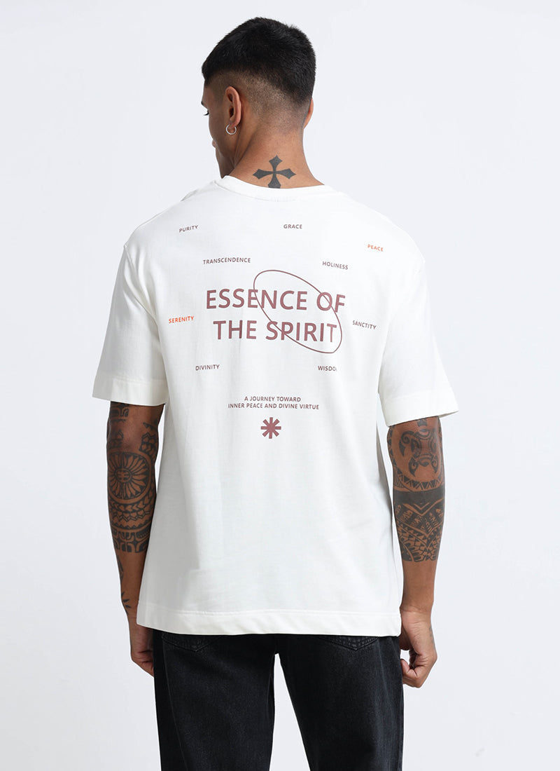 ESSENCE OF SPIRIT Oversized Cotton Printed T-Shirt Off White