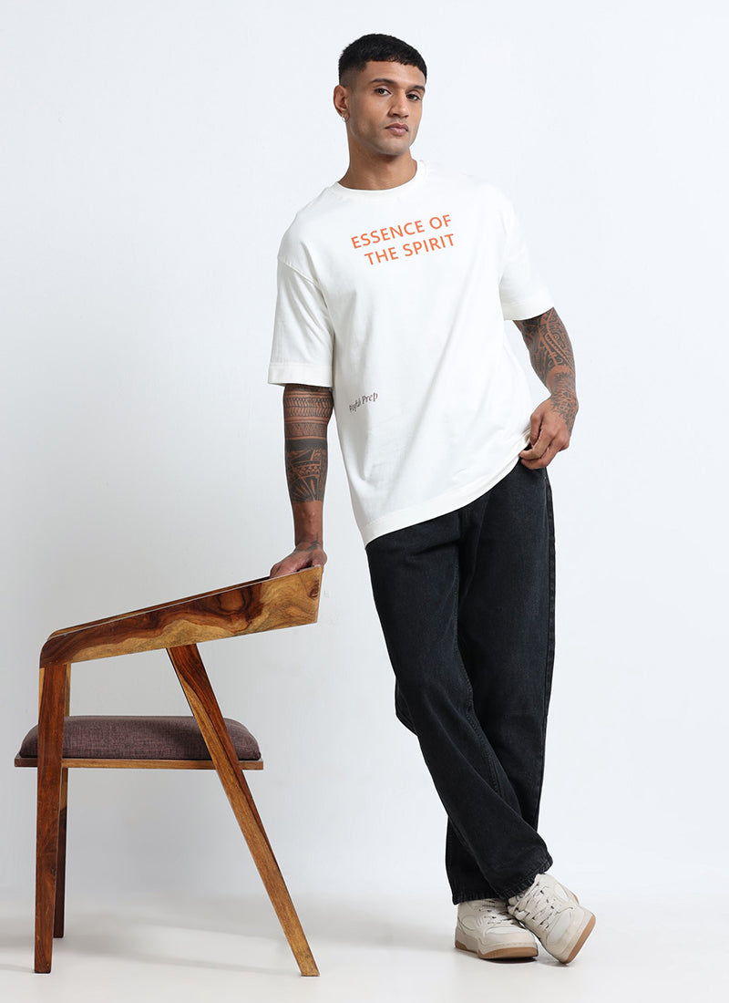 ESSENCE OF SPIRIT Oversized Cotton Printed T-Shirt Off White