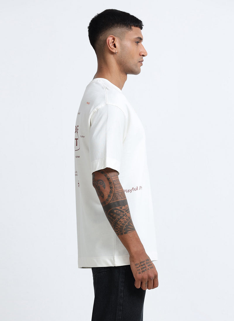 ESSENCE OF SPIRIT Oversized Cotton Printed T-Shirt Off White