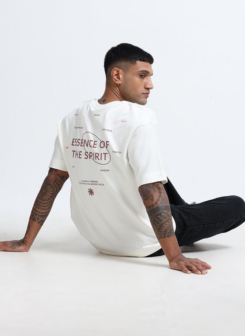 ESSENCE OF SPIRIT Oversized Cotton Printed T-Shirt Off White