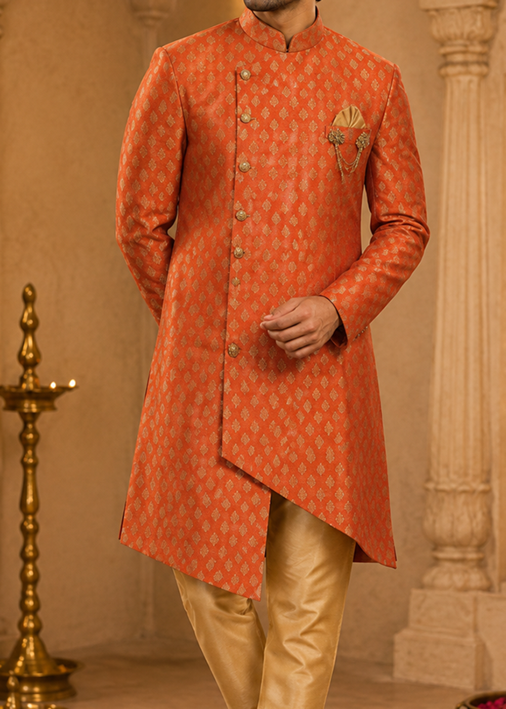 Fire Orrange Gold Print Uvvam Kurta