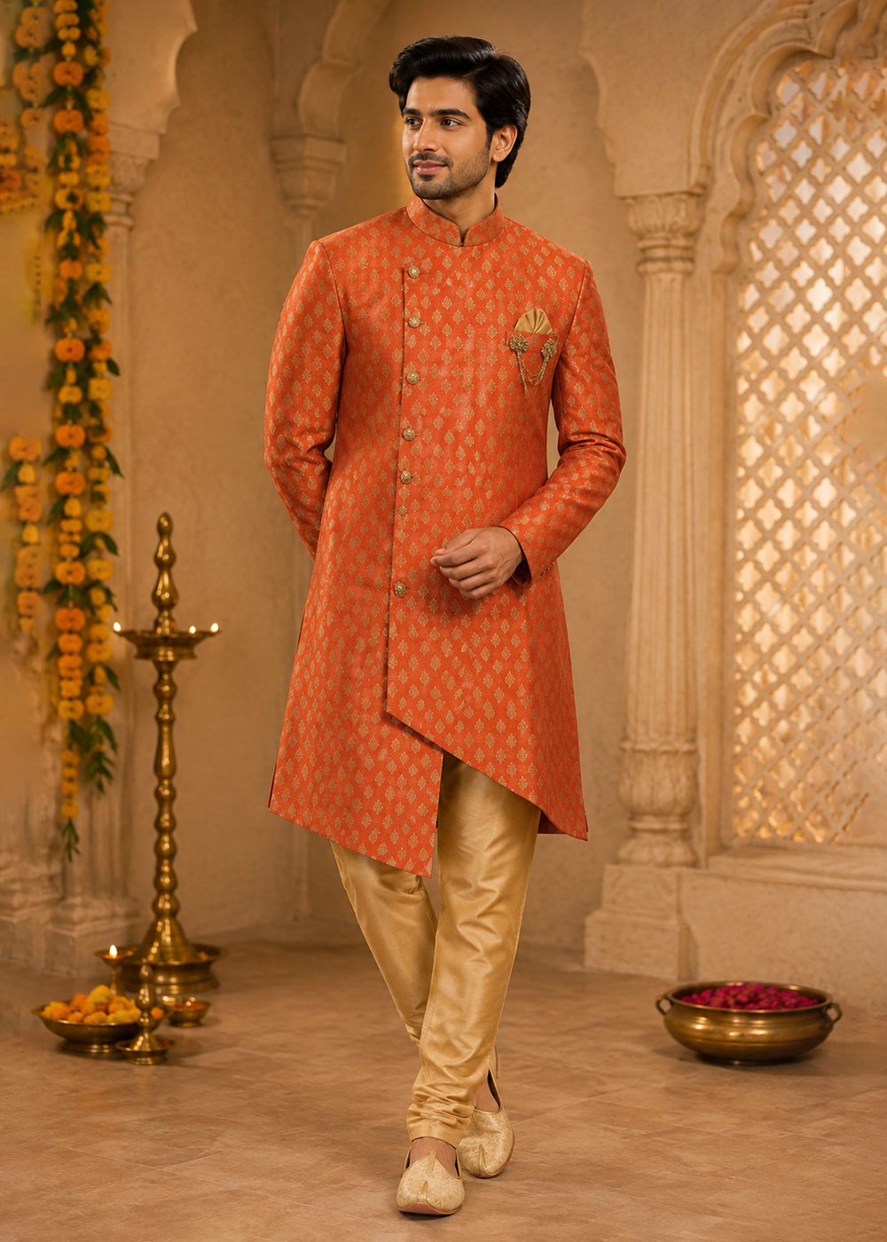 Fire Orrange Gold Print Uvvam Kurta