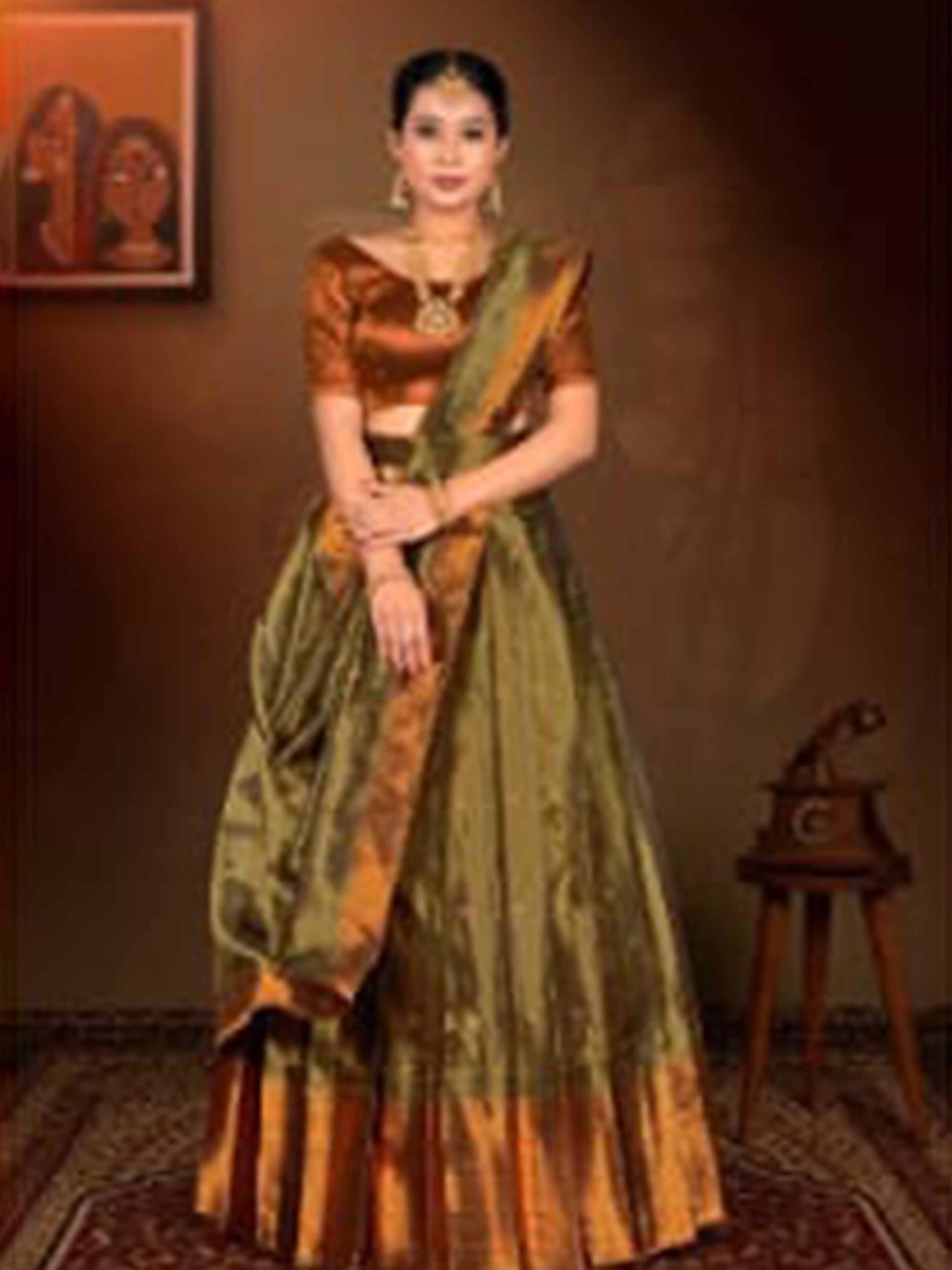 Banaras Luxury Bridal Lehenga​ Tissue Gold Copper
