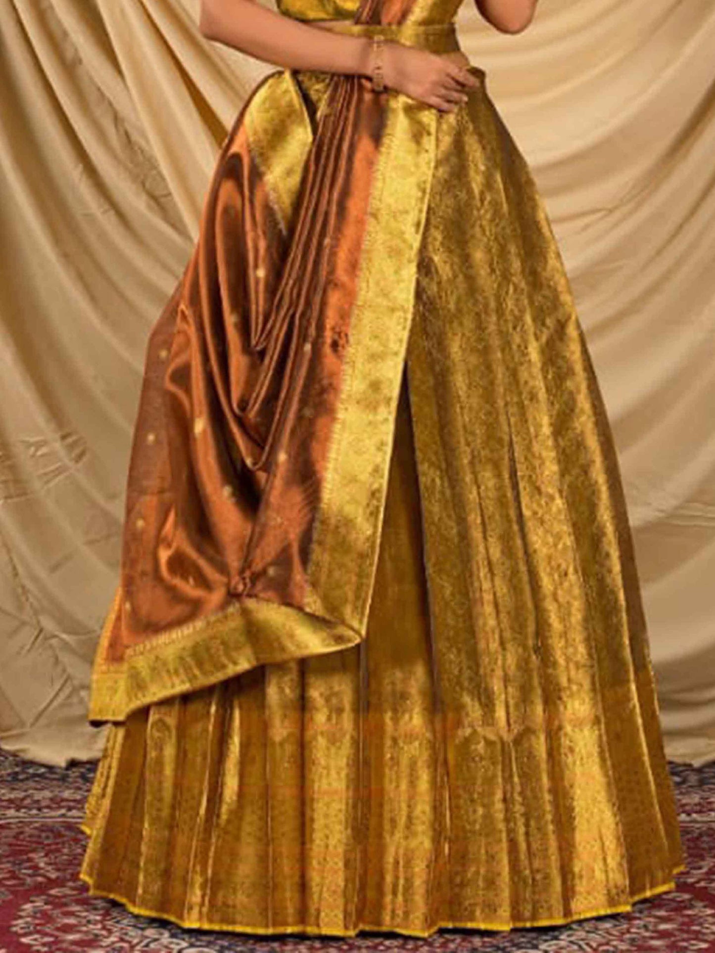 Womens Tissue Gold Banarasi Lehenga
