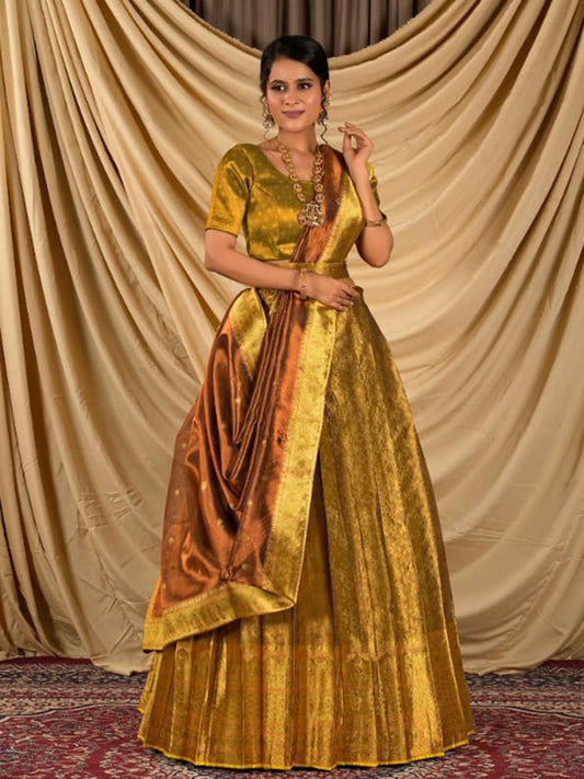 Womens Tissue Gold Banarasi Lehenga