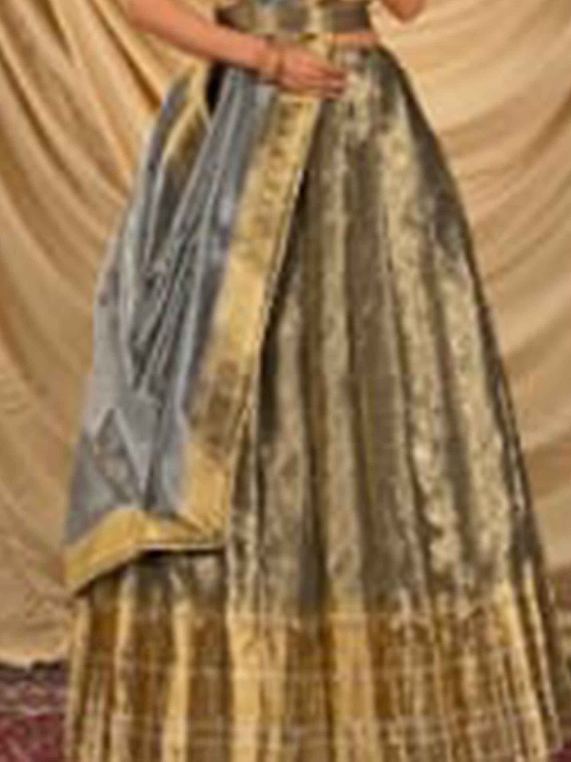 Tissue Gray L-Gold Party Wear Lehenga for Women