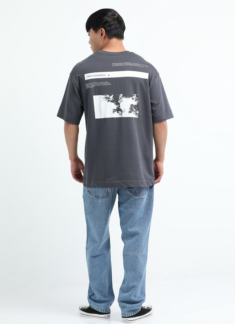 GREY ELEGANCE Oversized Printed Cotton T-Shirt Anthracite Grey