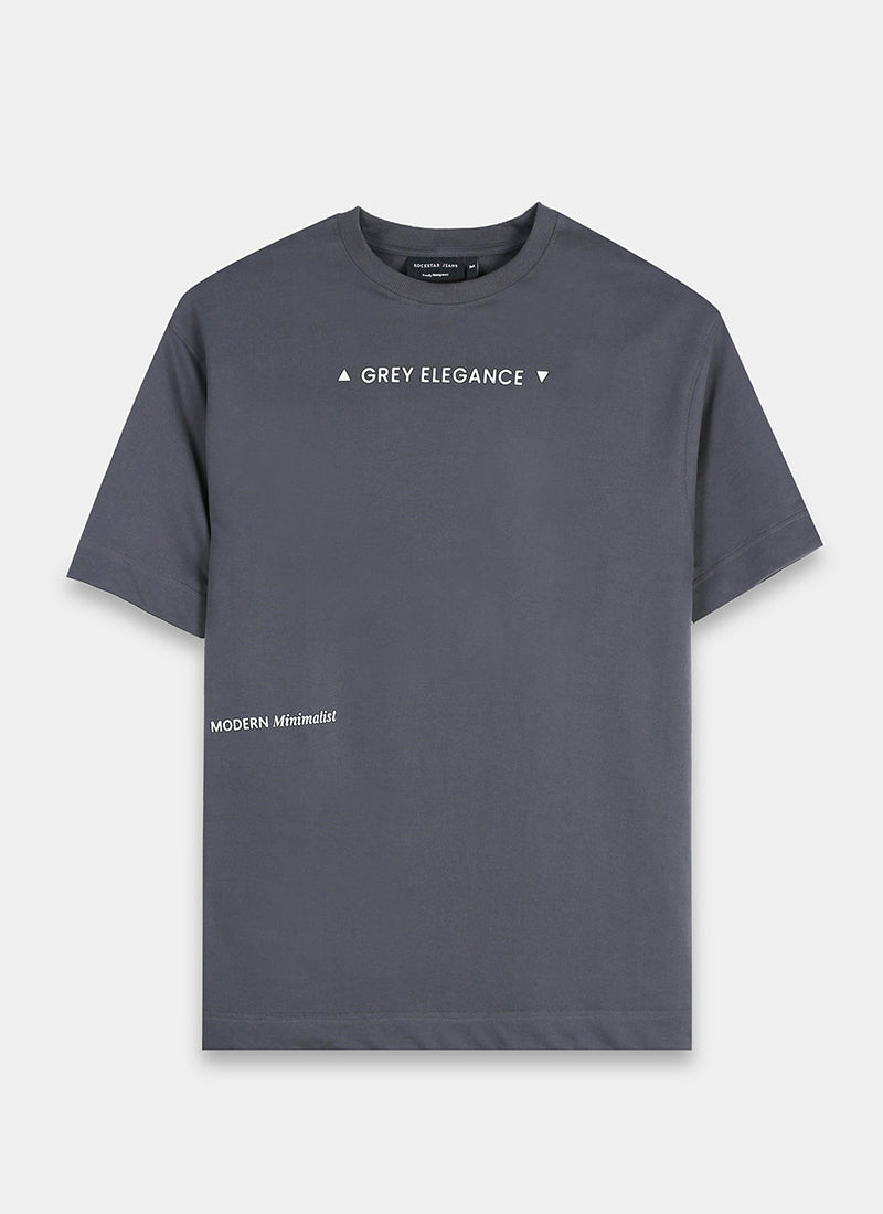 GREY ELEGANCE Oversized Printed Cotton T-Shirt Anthracite Grey