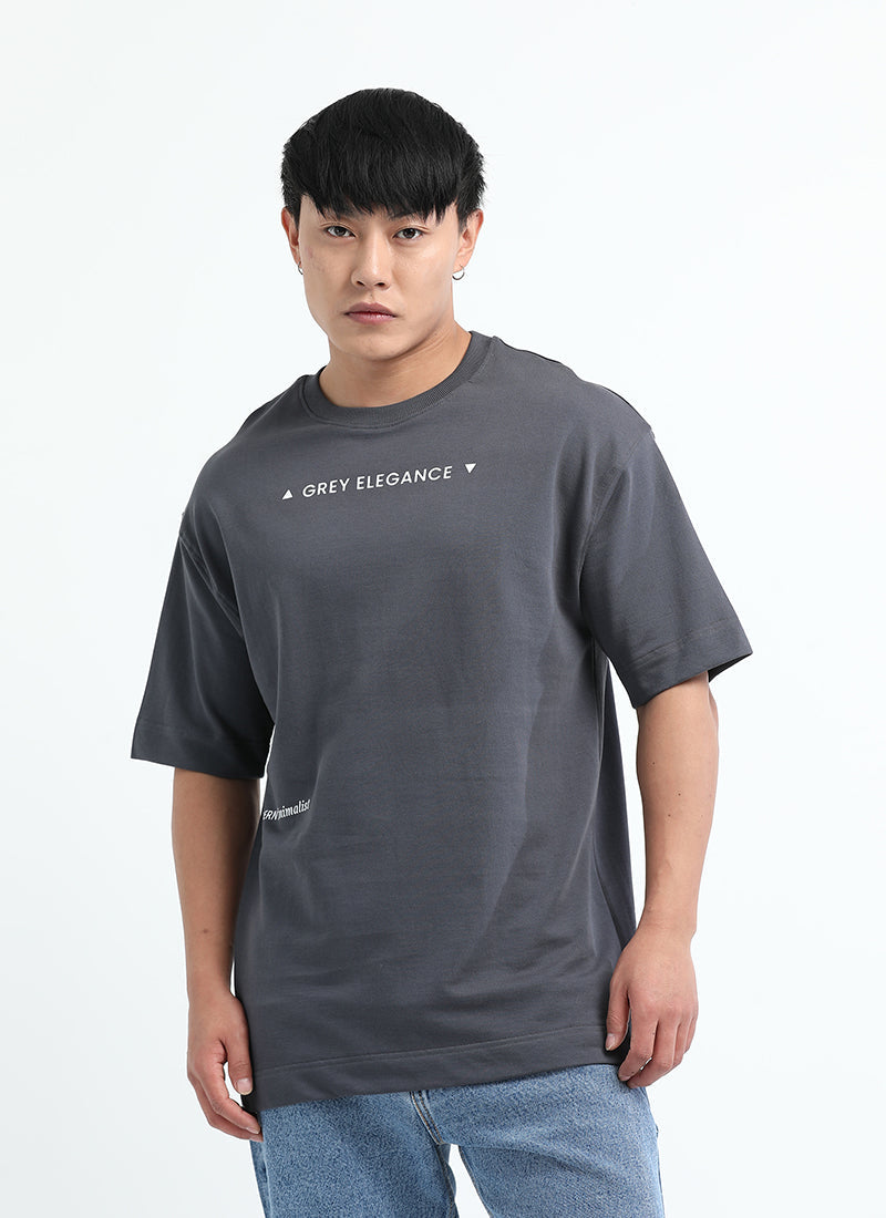 GREY ELEGANCE Oversized Printed Cotton T-Shirt Anthracite Grey