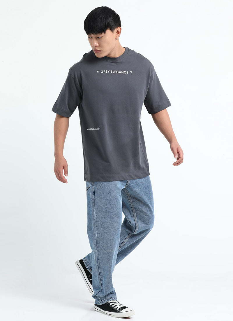 GREY ELEGANCE Oversized Printed Cotton T-Shirt Anthracite Grey