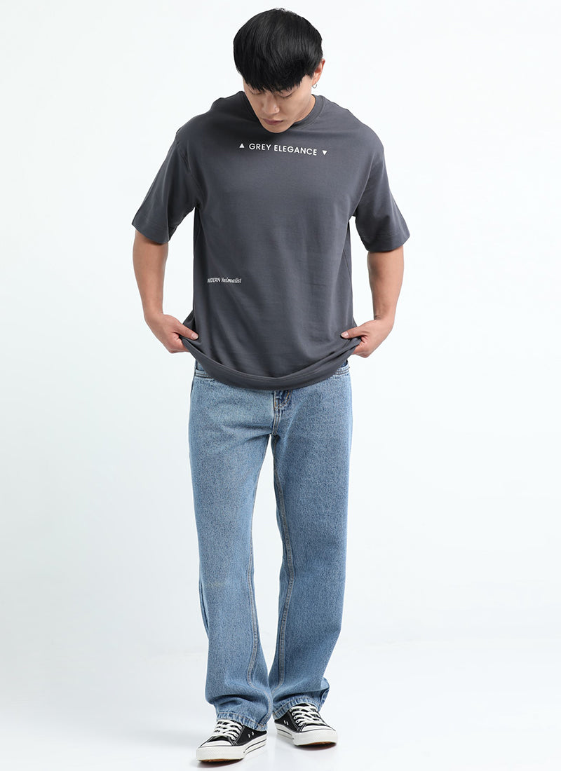 GREY ELEGANCE Oversized Printed Cotton T-Shirt Anthracite Grey
