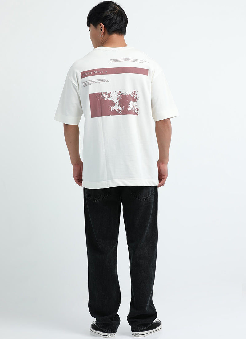 GREY ELEGANCE Oversized Printed Cotton T-Shirt Off White