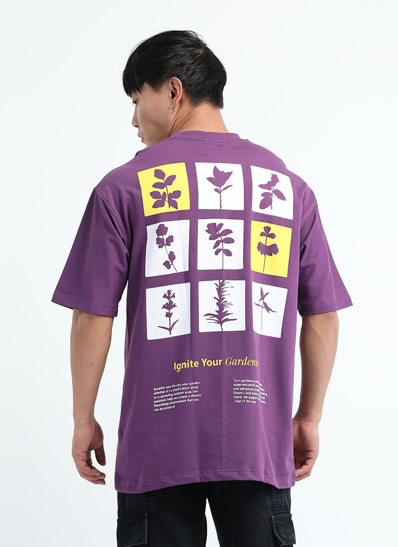 IGNITE YOUR GARDENING Oversized Cotton Printed T-Shirt Berry Purple