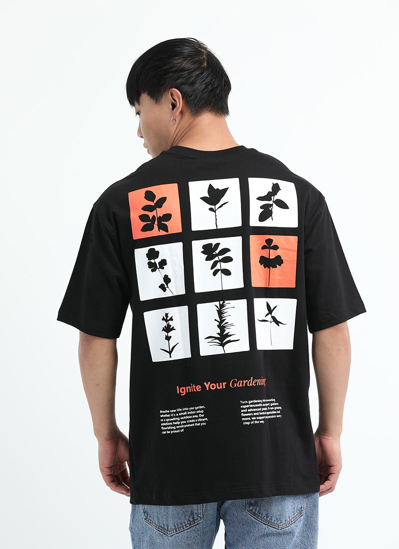 IGNITE YOUR GARDENING Oversized Cotton Printed T-Shirt Midnight Black