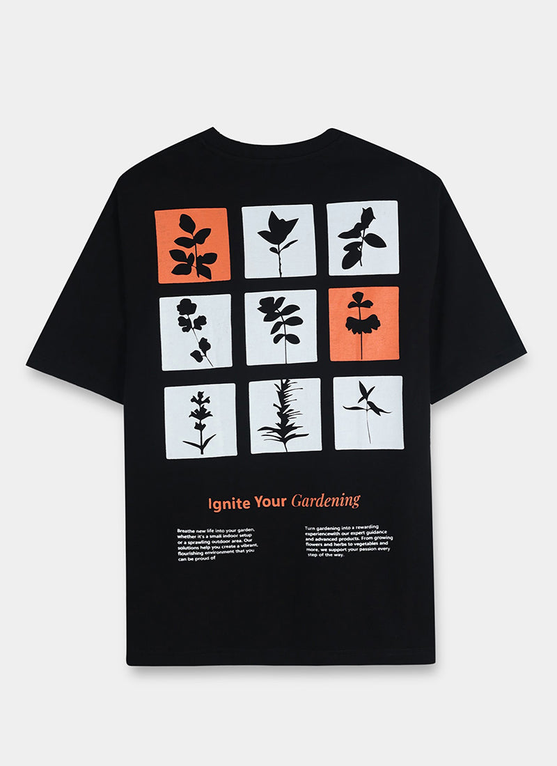 IGNITE YOUR GARDENING Oversized Cotton Printed T-Shirt Midnight Black