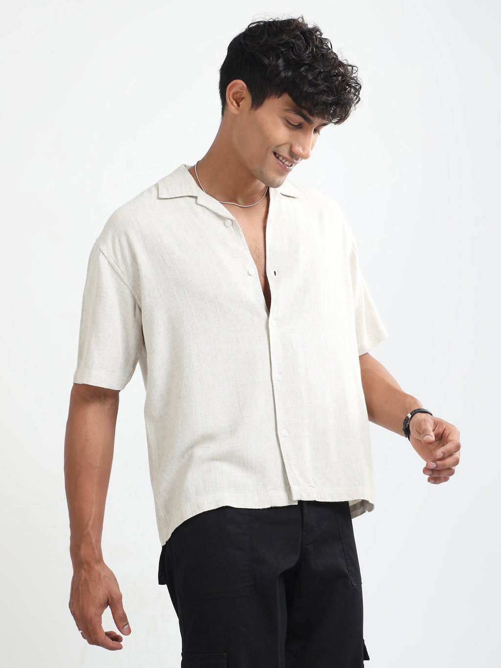 Men Natural Stretch Shirt-Off white