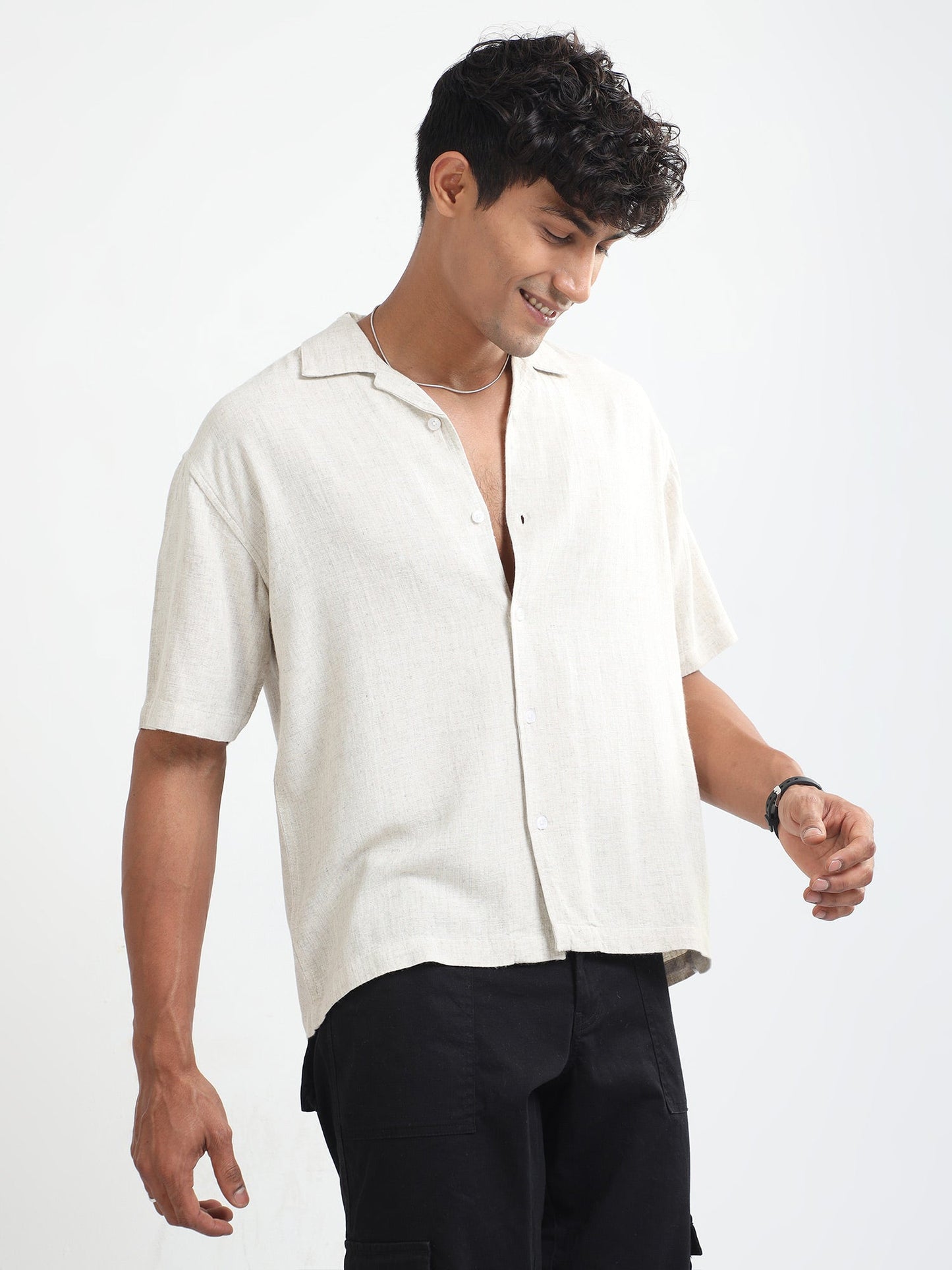 Men Natural Stretch Shirt-Off white