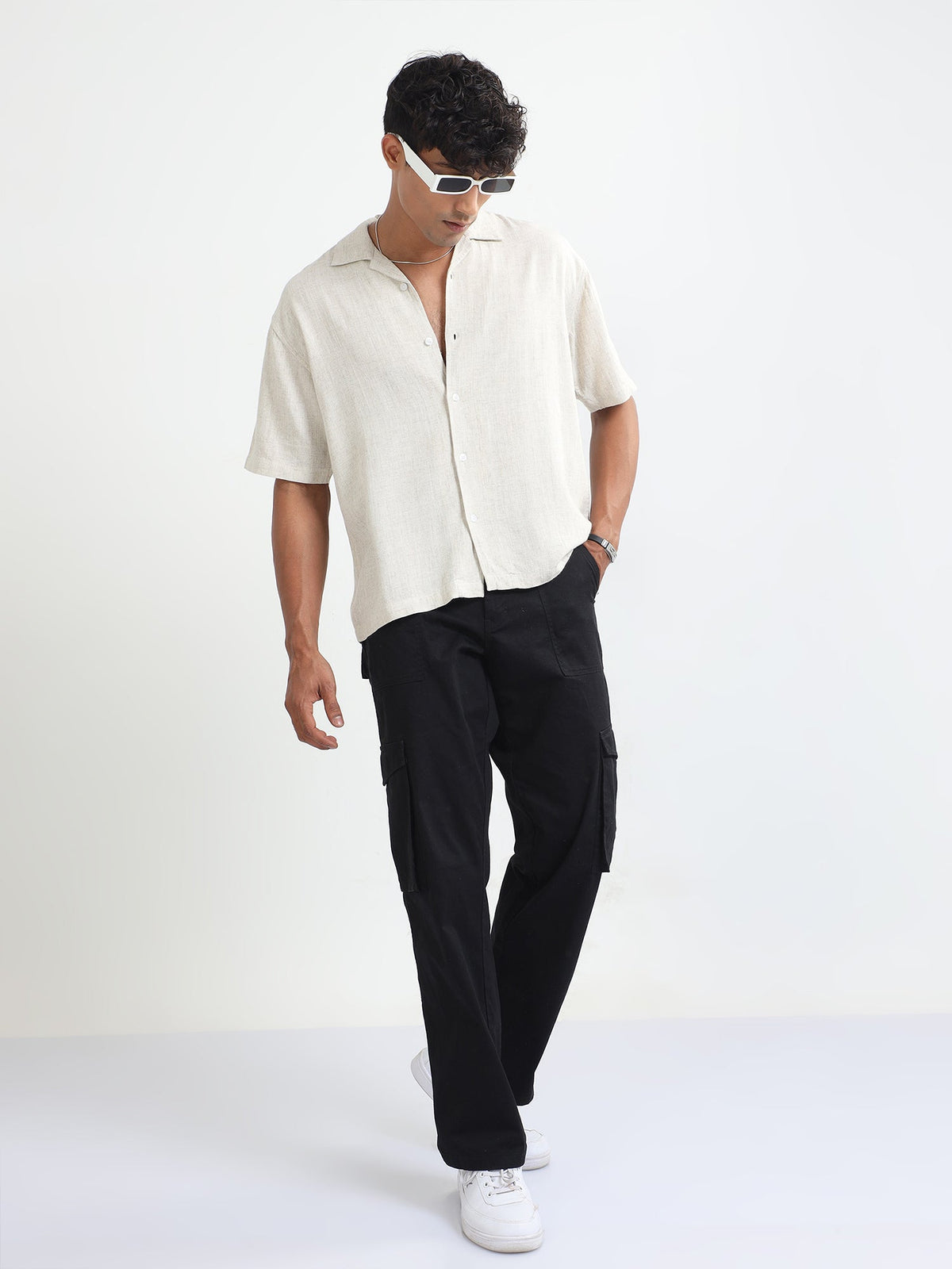 Men Natural Stretch Shirt-Off white