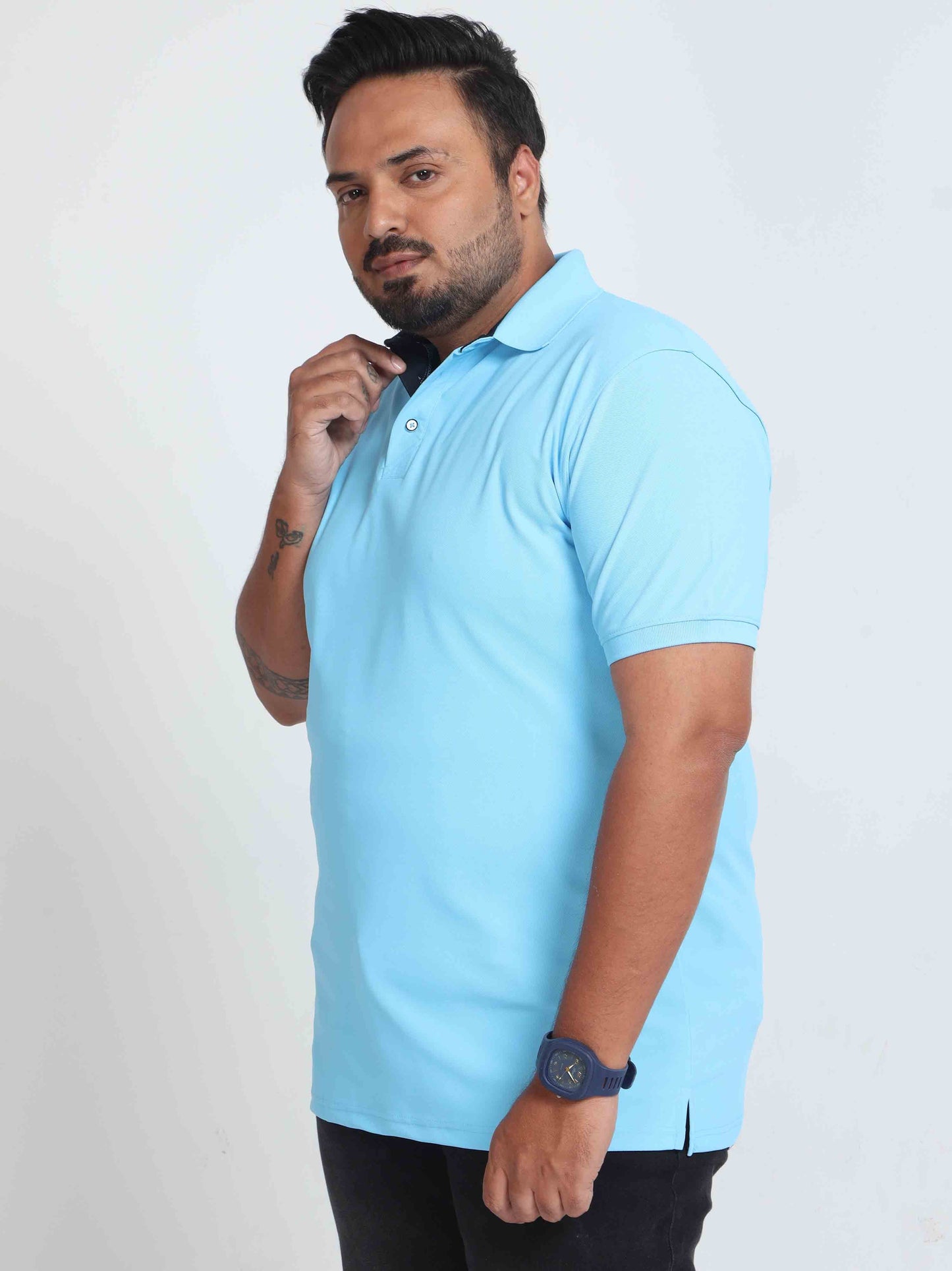 Plus Size Sky Blue Men's Polo T-shirt
