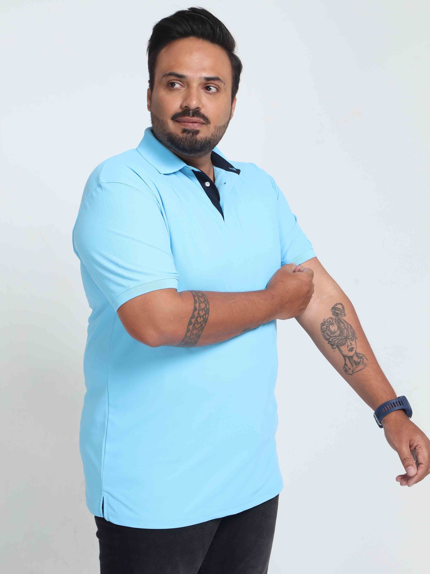 Plus Size Sky Blue Men's Polo T-shirt