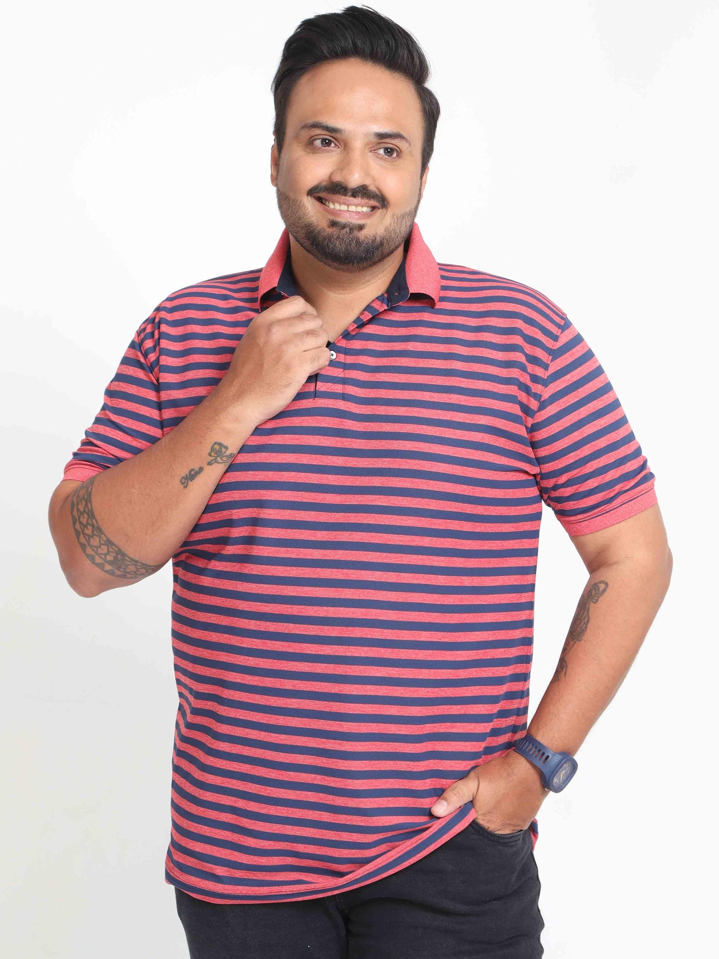 Red & Blue Stripe Men's Polo T-shirt
