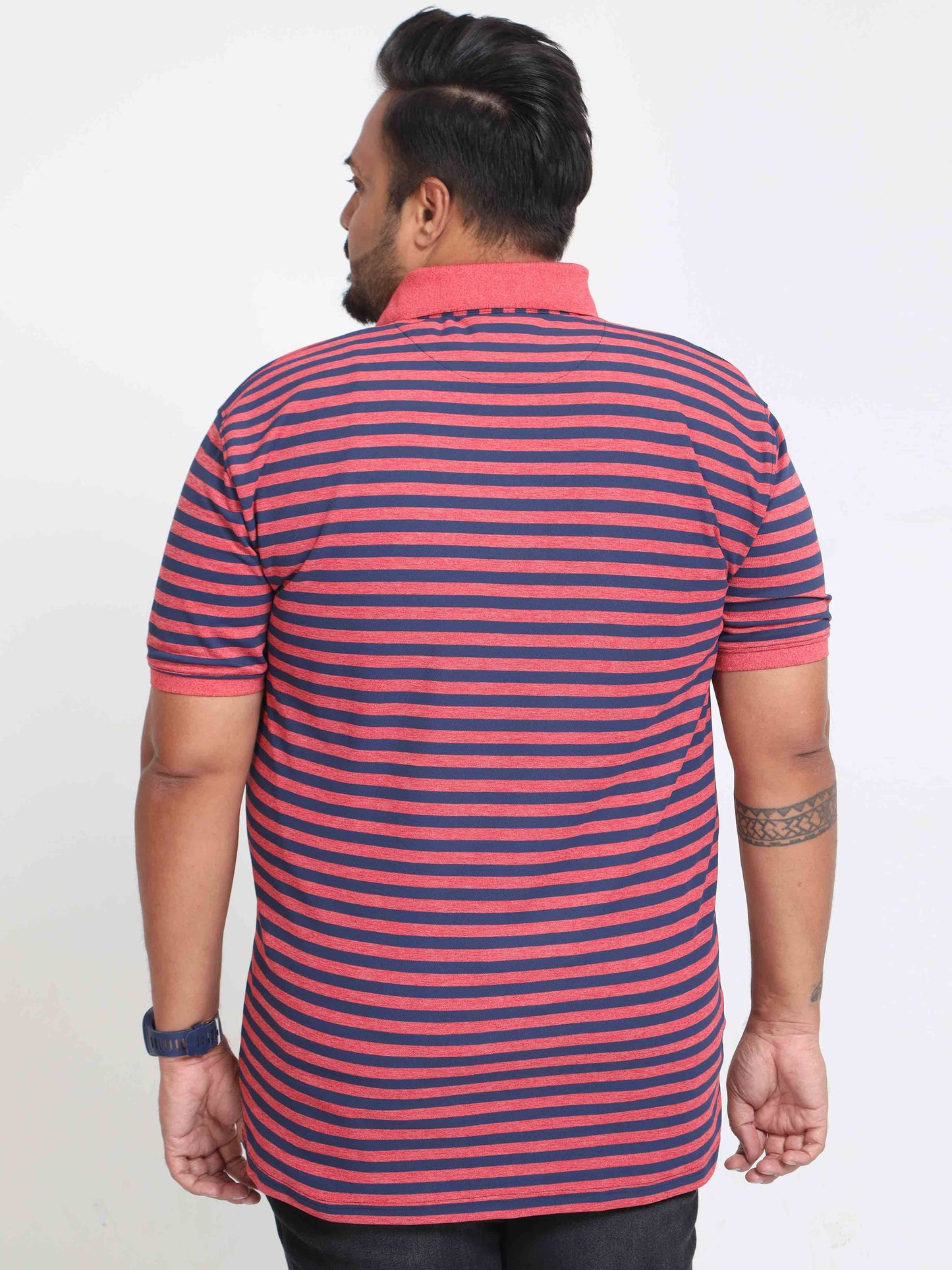 Plus Size Red & Blue Stripe Men's Polo T-shirt