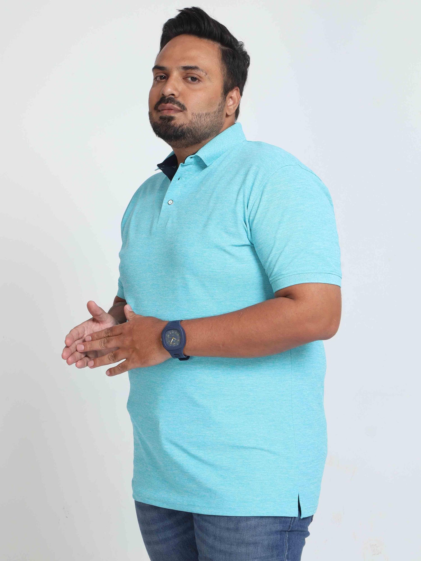 Plus Size Blue Lagoon Melange Men's Polo T-shirt