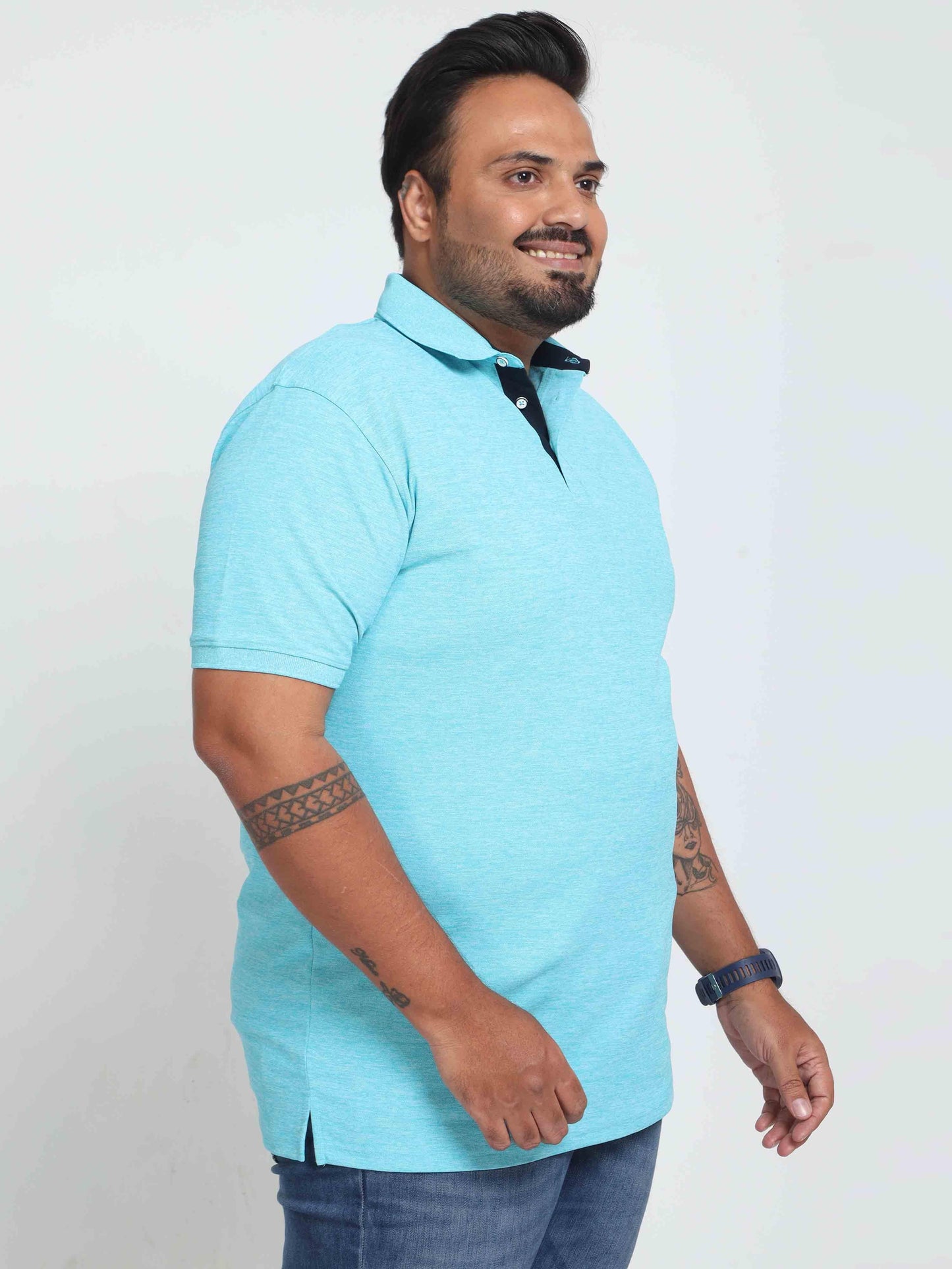Plus Size Blue Lagoon Melange Men's Polo T-shirt