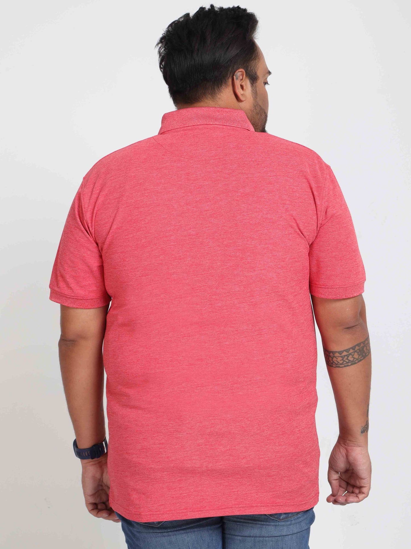 Plus Size Red Melange Men's Polo T-shirt