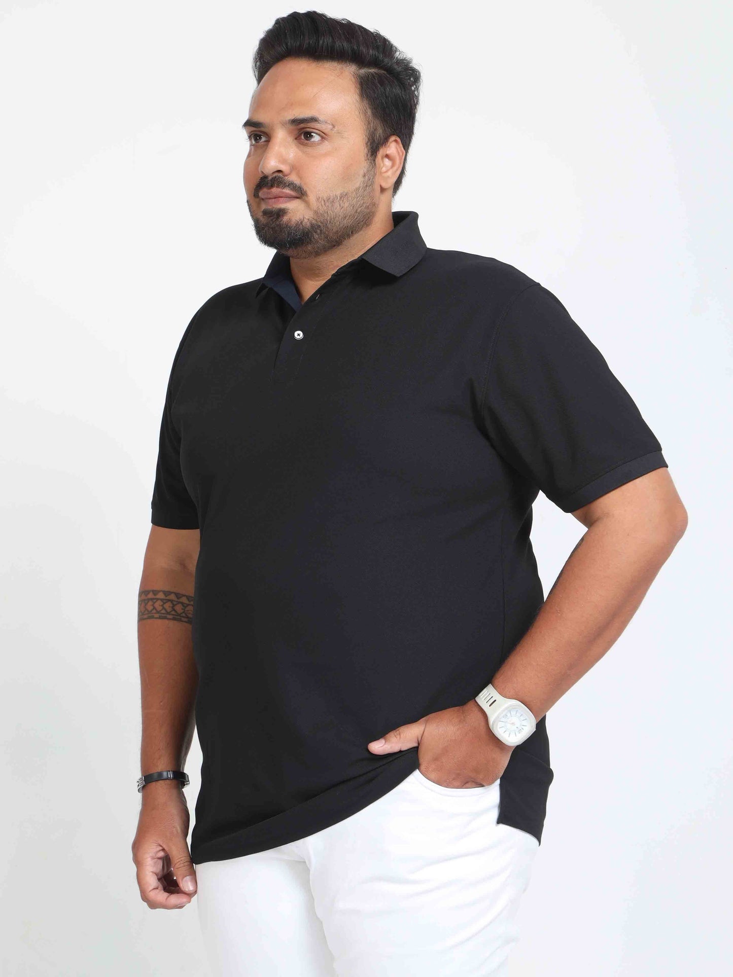 Plus Size Black Men's Polo T-shirt
