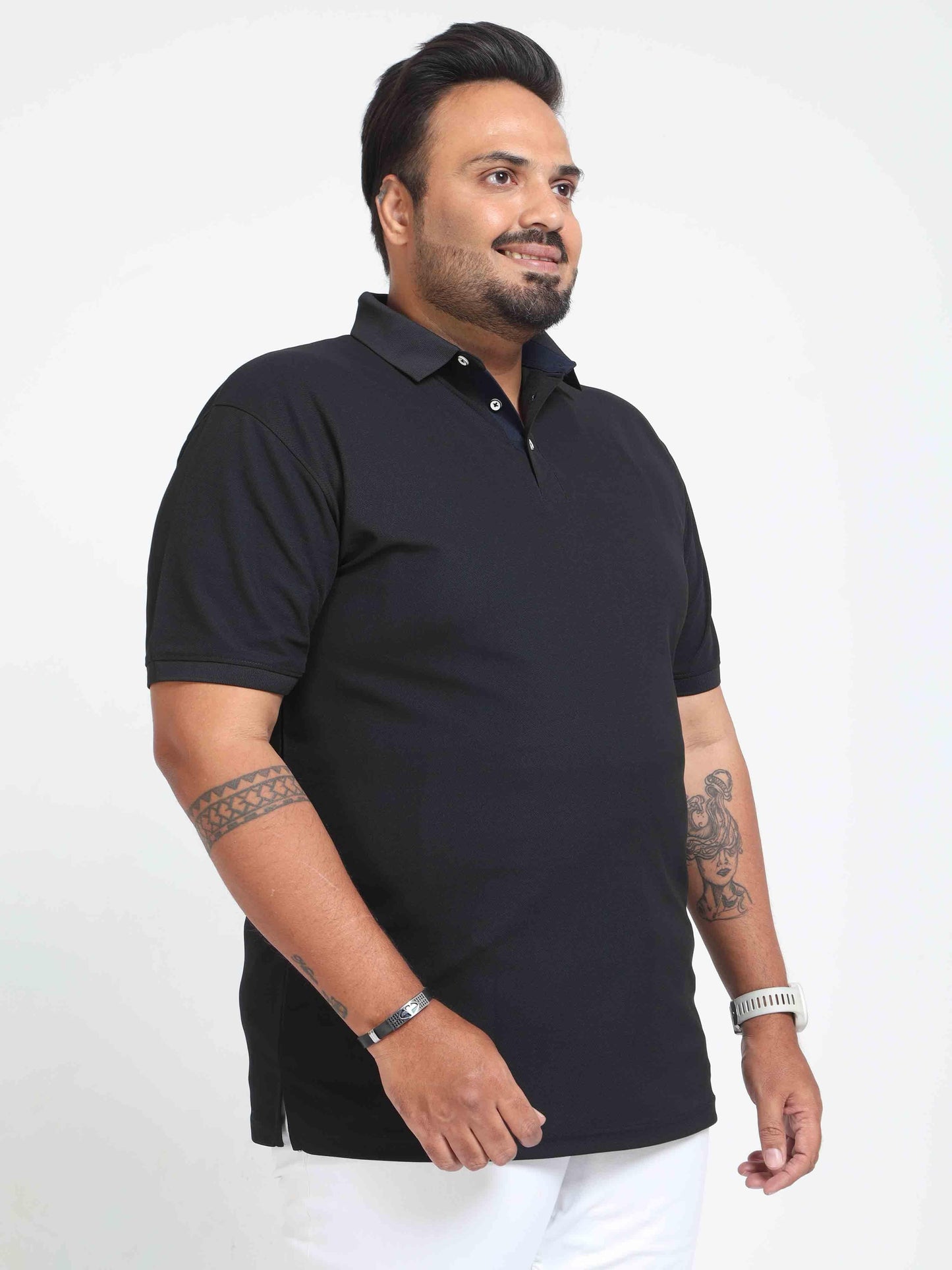 Plus Size Black Men's Polo T-shirt