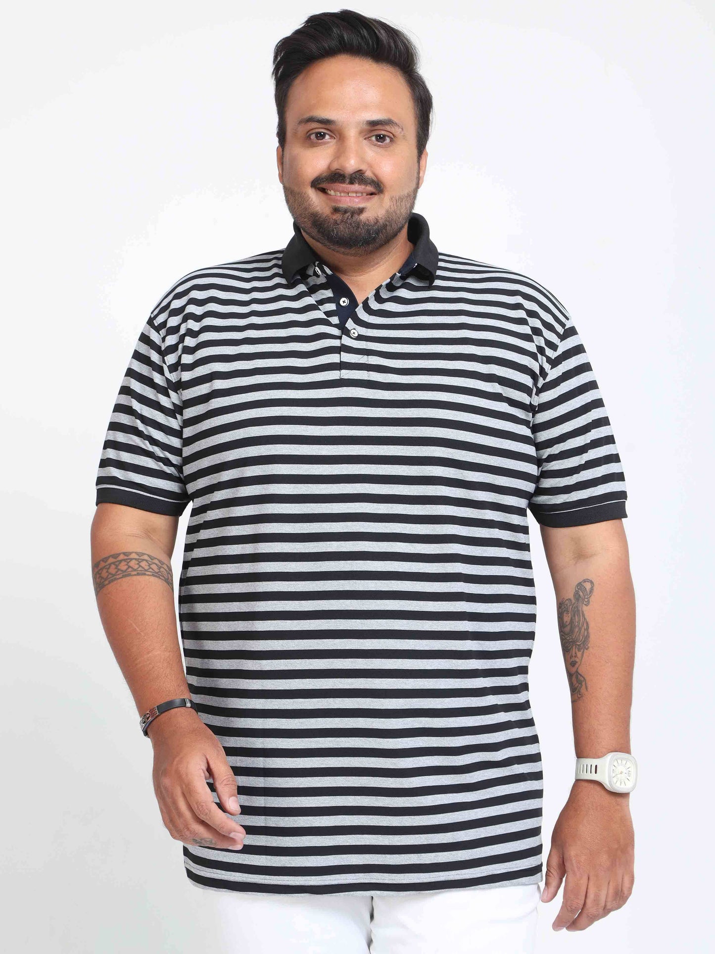 Black & Grey Stripe Men's Polo T-shirt