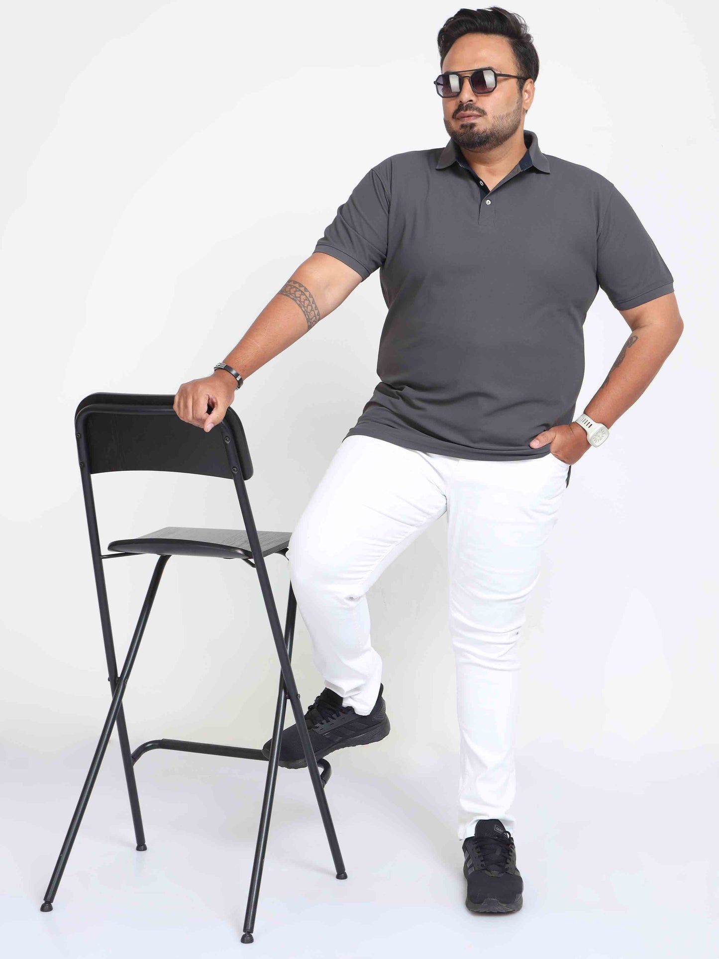 Plus Size Charcoal Grey Men's Polo T-shirt