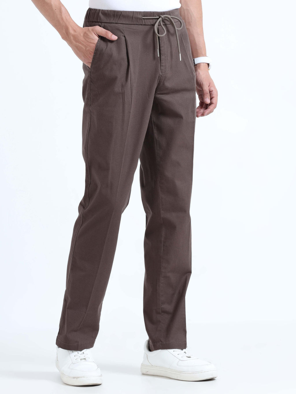 Men Lazy Linen Pleat Pant-Brown