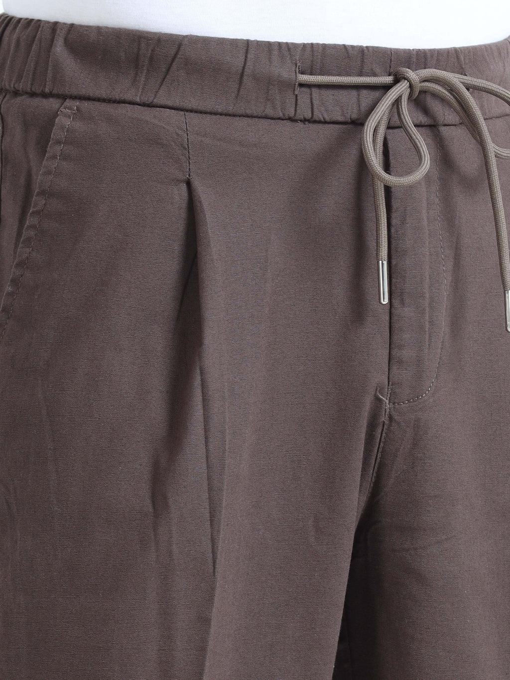 Men Lazy Linen Pleat Pant-Brown